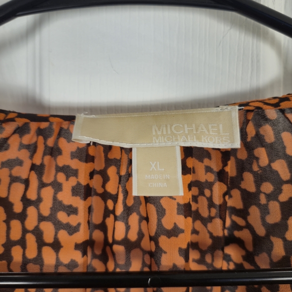 Michael Kors XL Orange & Black Animal Print Faux-Wrap Peplum Blouse - Picture 5 of 6